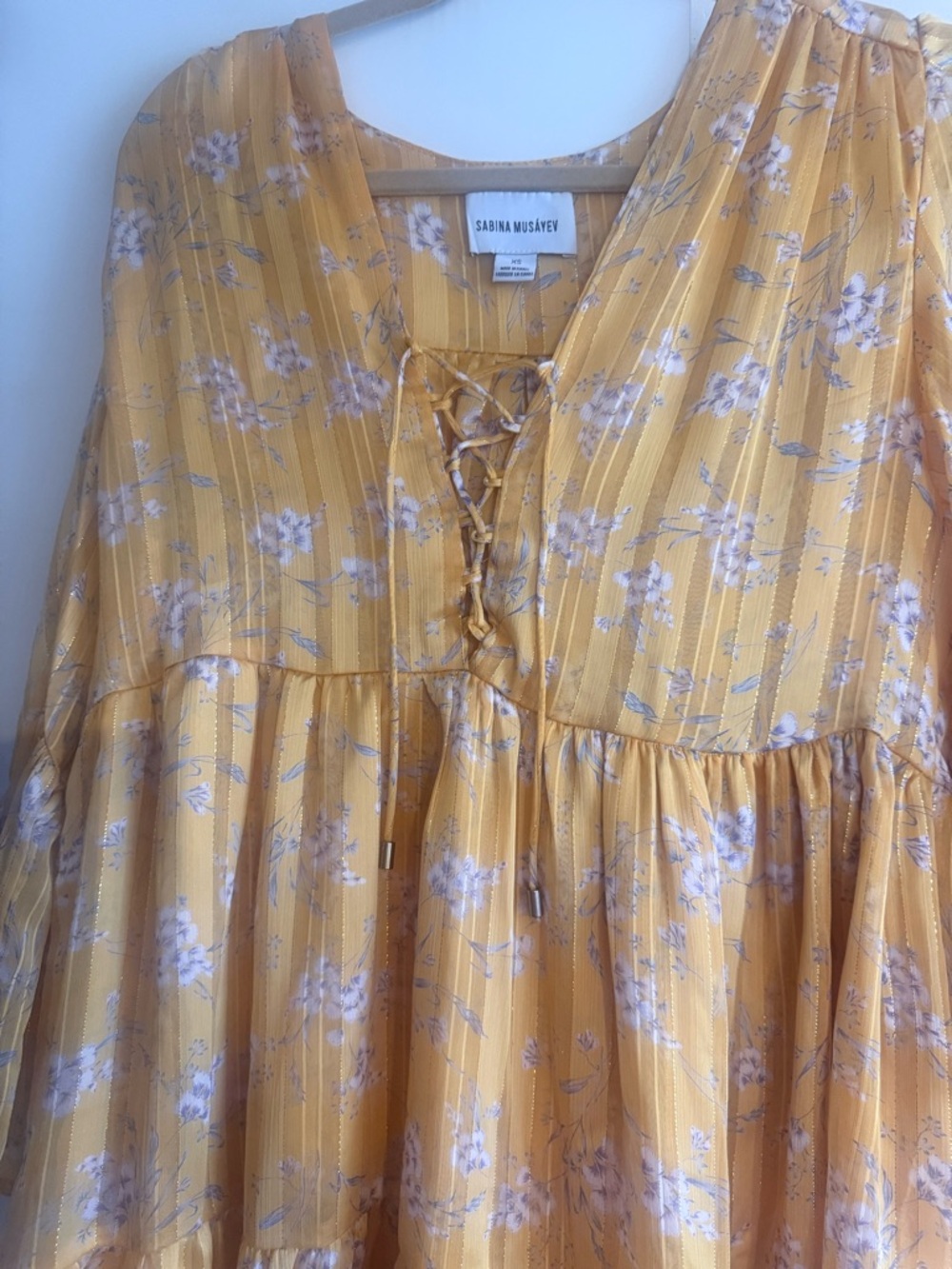 Sabina Musayev Yellow Floral Lace-Up Boho Dress